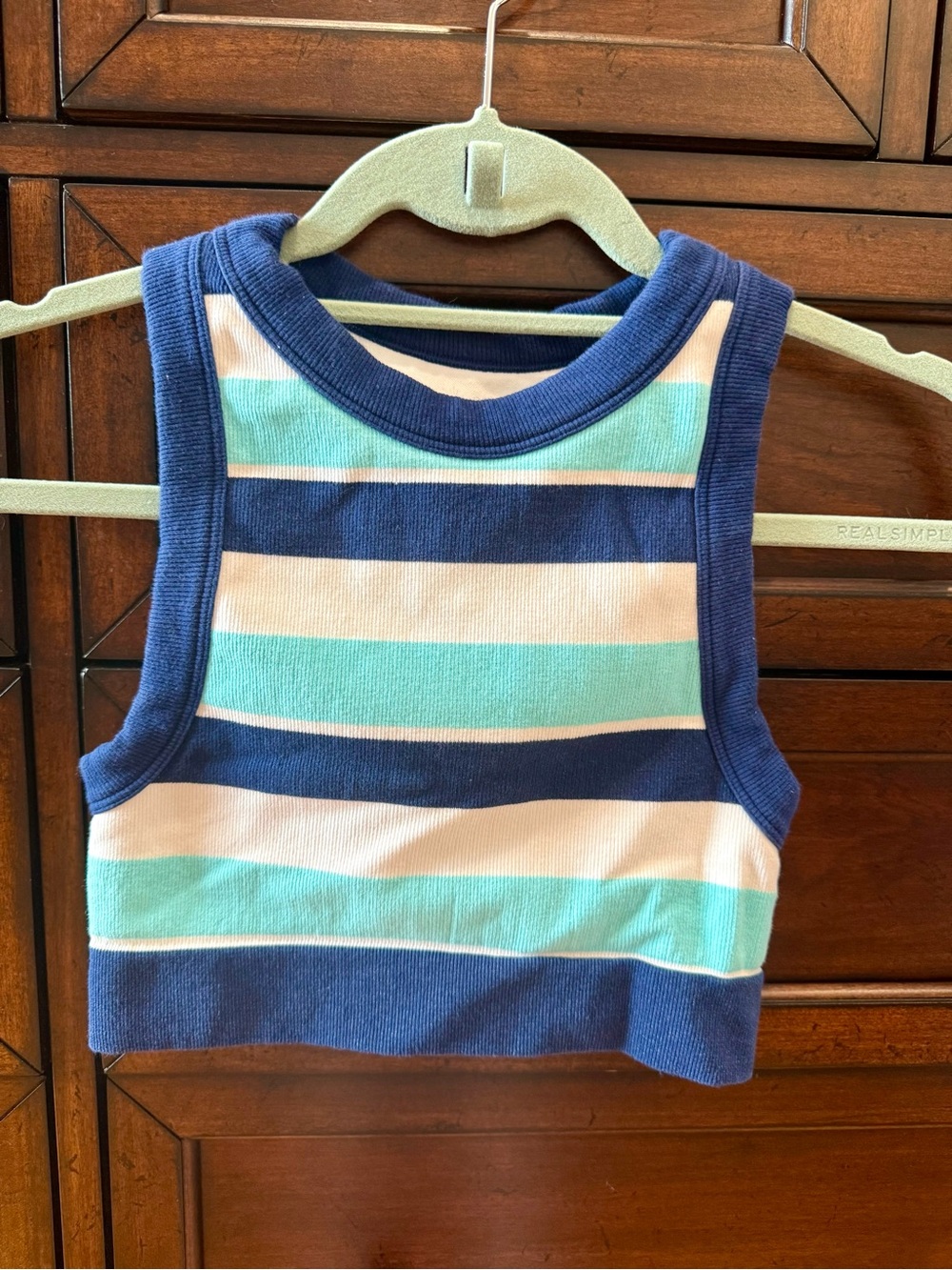 Offline by Aerie Striped Crop Tank Top in Navy, Teal & White